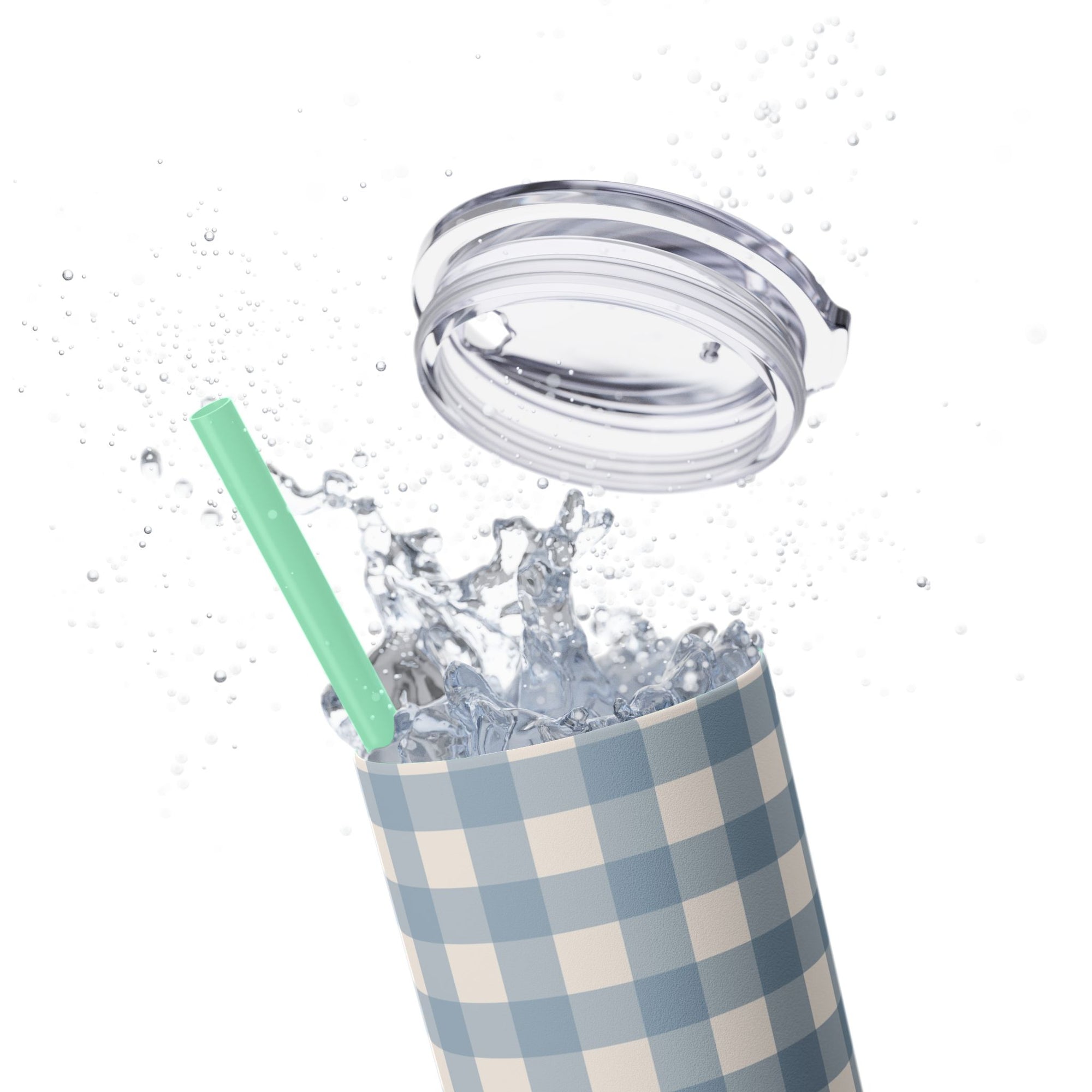 Dusty Blue Gingham Skinny Tumbler, 20oz