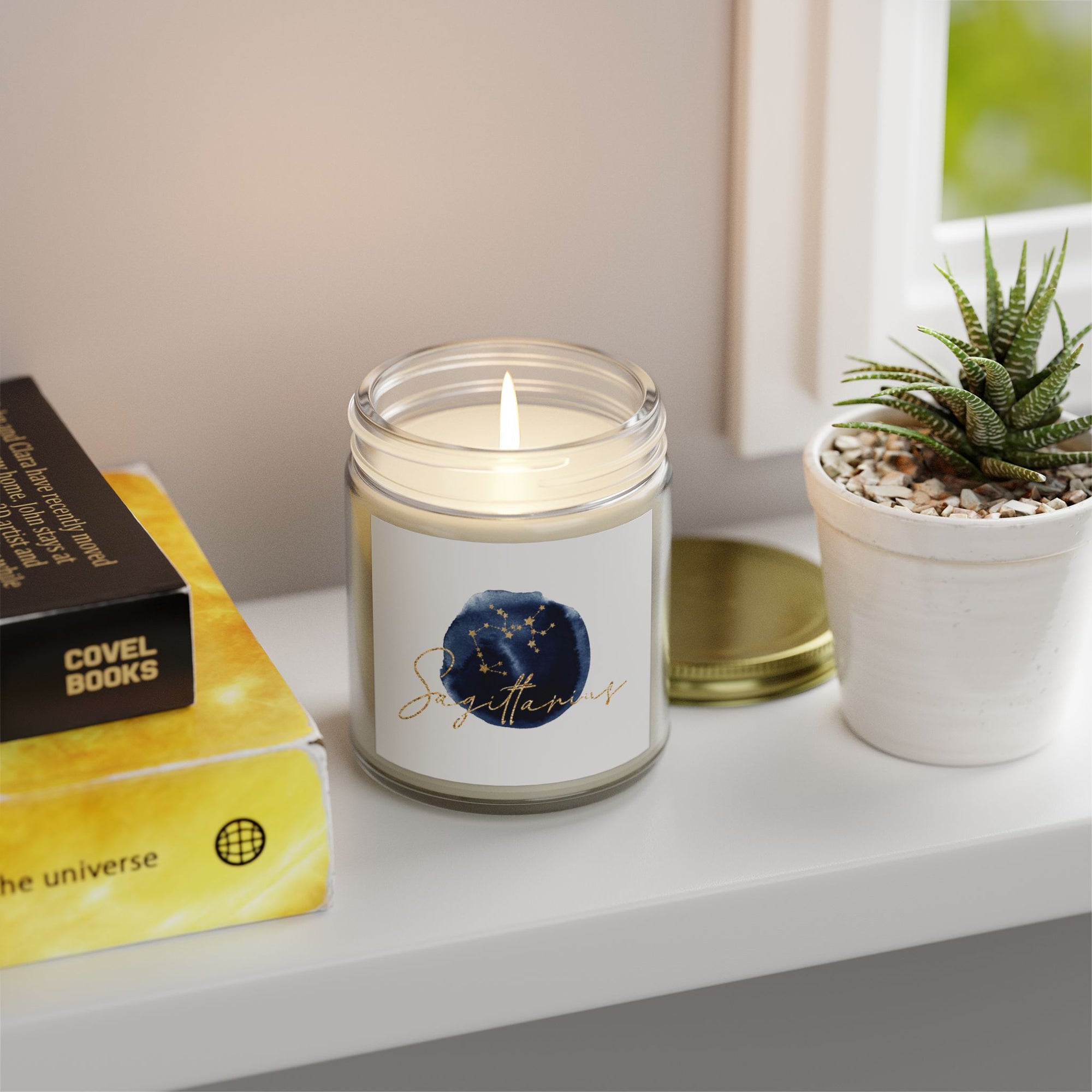 Constellation Gold Zodiac Sagittarius, Scented Candle, Coconut Apricot Wax, November 22 – December 21