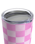 Pink Checkered Travel Mug Tumbler 20oz