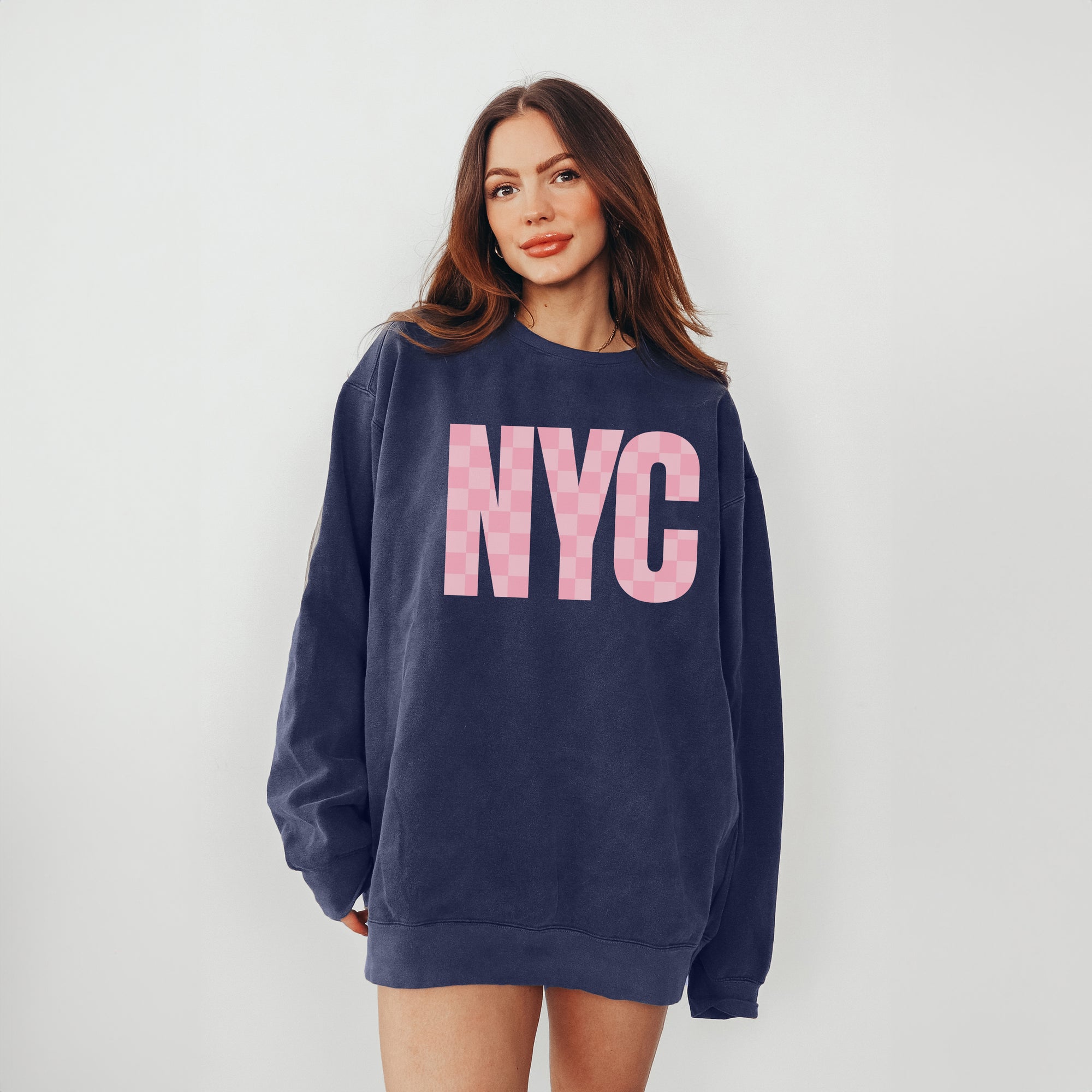 NYC Pink Checkered Sweatshirt