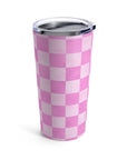 Pink Checkered Travel Mug Tumbler 20oz