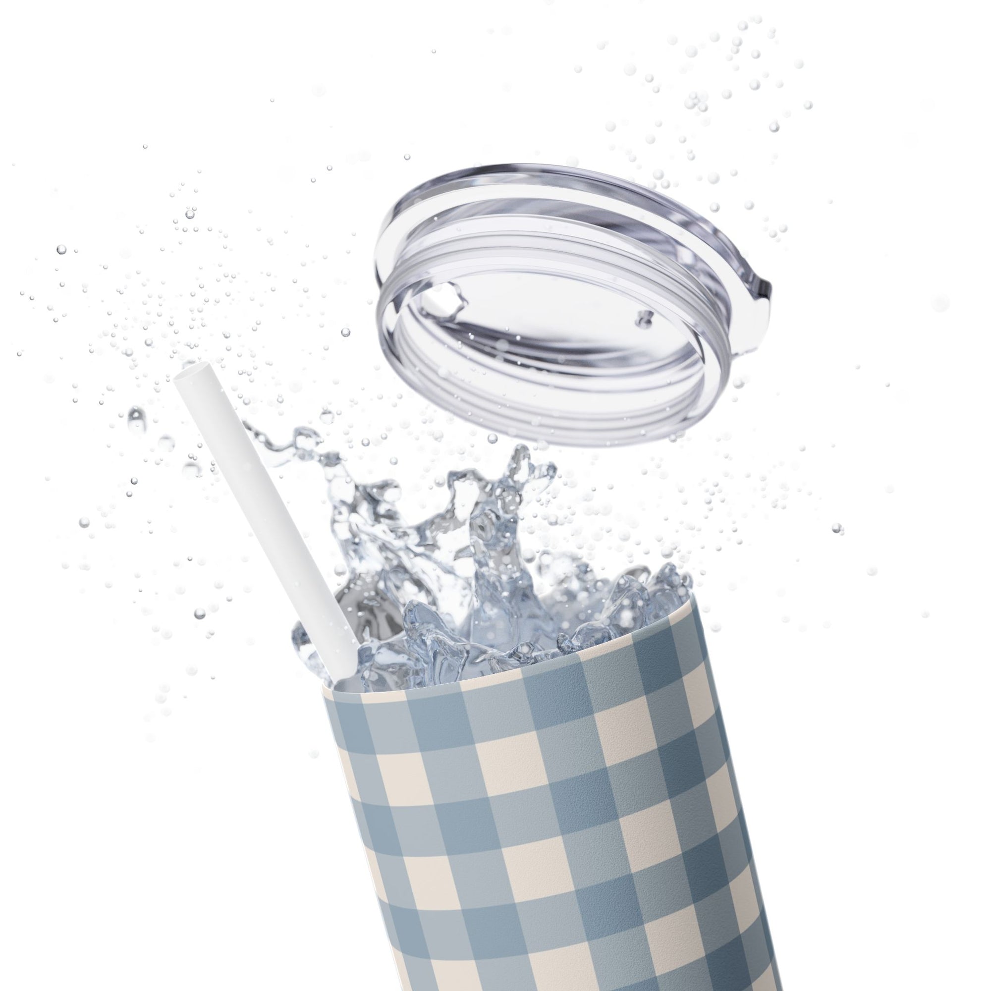 Dusty Blue Gingham Skinny Tumbler, 20oz