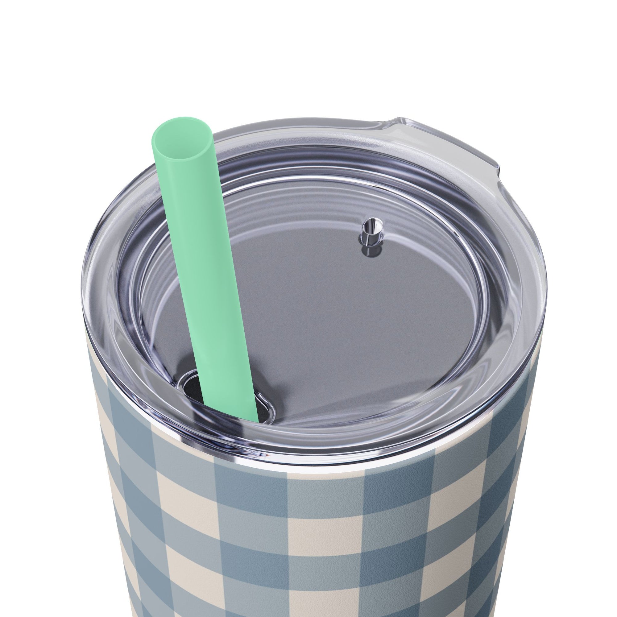 Dusty Blue Gingham Skinny Tumbler, 20oz