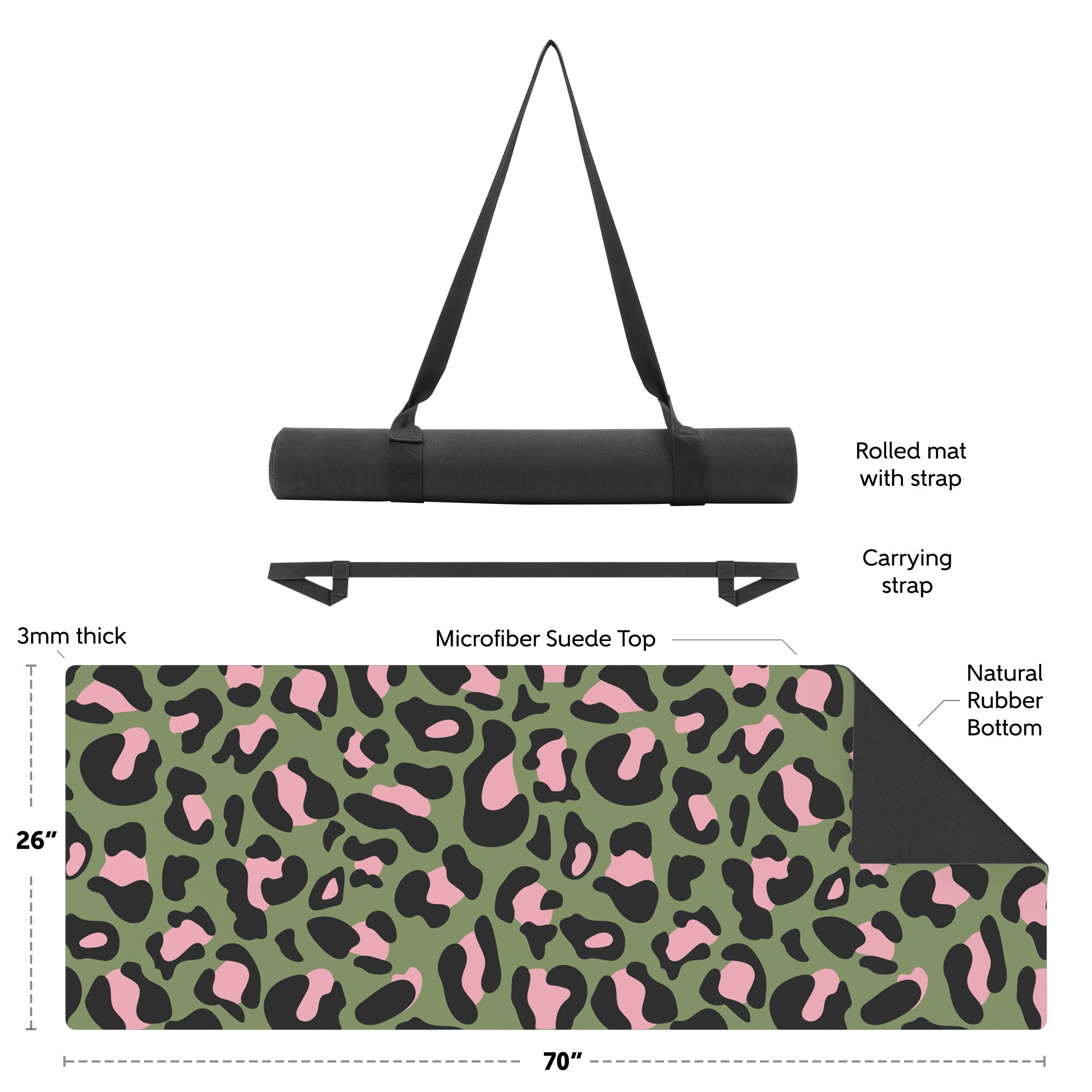 SOUL Printed Yoga Mat - Leopard Grn/Pink